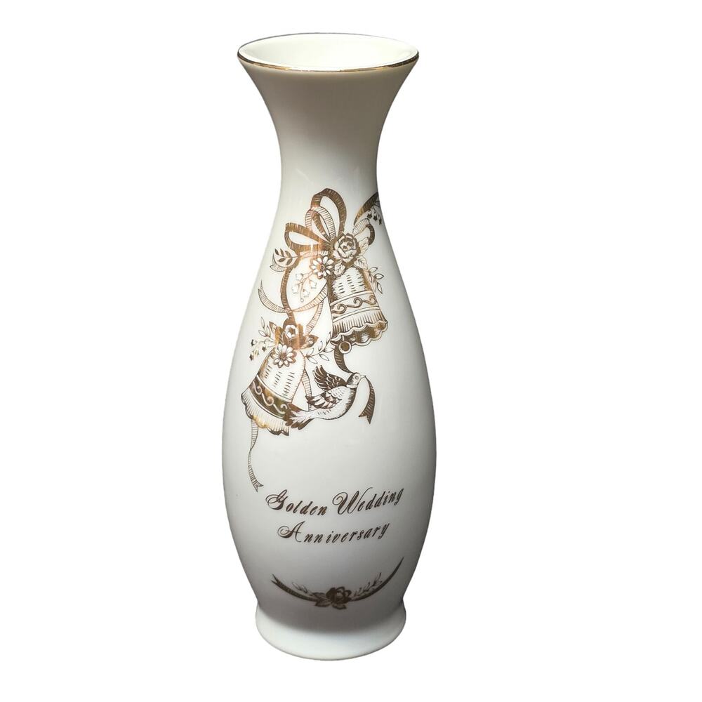Lefton China Golden Wedding Anniversary 50 Year Celebration Flower Bud Vase